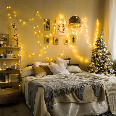 JMEXSUSS Warm White Indoor String Lights - 33ft 100LED Christmas Lights, 8 Modes Twinkle Fairy Lights