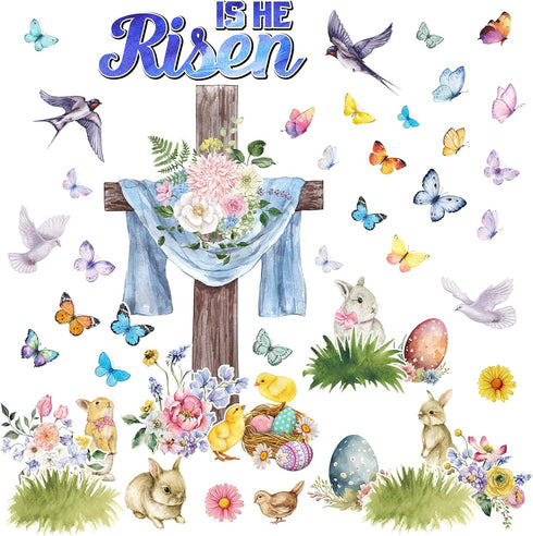 Easter Bulletin Board Decorations, He is Risen Cutouts with Glue Point for Spring Jesus Resurrection Classroom Decor