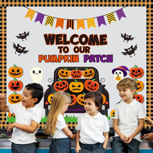Halloween Pumpkin Honeycomb Balls Bulletin Board Set, Cutouts for Classroom Birthday Party Decor with Ghosts and Bats