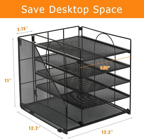 Desk Organizers and Accessories - 5-Tier Paper Letter Tray Organizer with File Holder for Office Supplies