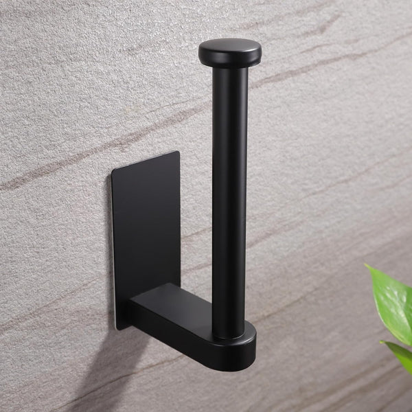YIGII Self Adhesive Toilet Paper Holder, Black SUS 304 Stainless Steel Stick on Wall for Bathroom & Kitchen