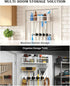 4 4 Lorbro Over the Door Broom Holder with Cleaning Supply Organizer, Wooden Mop and Broom Holder Wall Mount, Grips