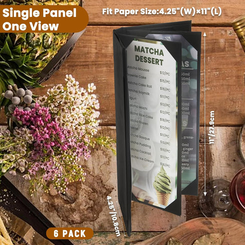 6 Pack 4.25" 11", 6 Menu Covers x View PU Leather Menu Holders for Restaurant, Bar, Coffee Shops, Wine Lists & Drink
