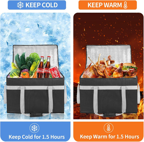 CIFMORE 2 Pack XXXL Insulated Food Delivery Bag with Removable Hard Bottom, Reusable Insulated Grocery Bag for Hot