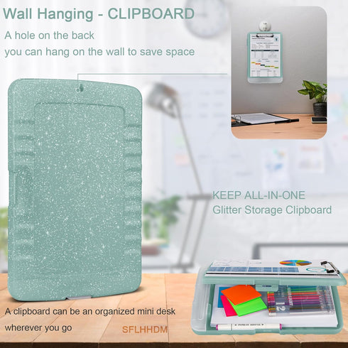 Glitter Clipboard with Storage, A4 Binder Clip Boards 8.5x11 with Low Profile Clip, Side Opening for Office Supplies