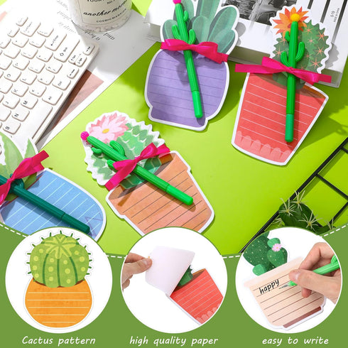 Cactus Sticky Notes with Cactus Pen, Cute Notepads Set, Fun Cactus Gifts, Self Adhesive Note Pads for School Supply