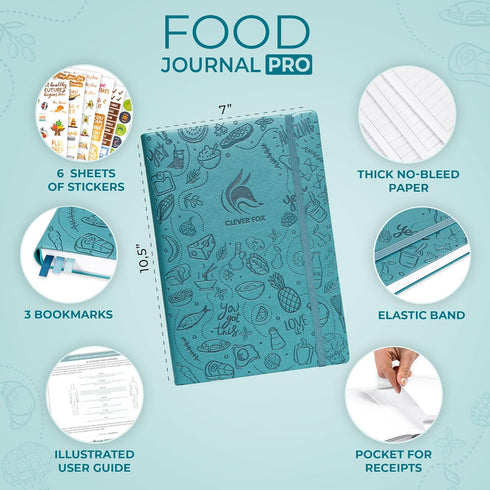 Clever Fox Food Journal Pro, Diet & Wellness Planner for Women & Men, Weight Loss Diary, 7" x 10"