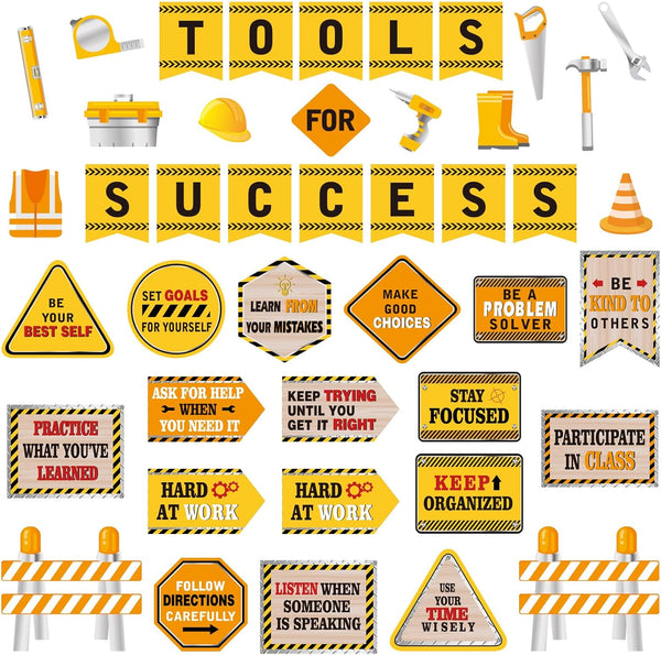 Outus 47 Pcs Construction Bulletin Board Set, Construction Theme Cutouts for Classroom Decorations