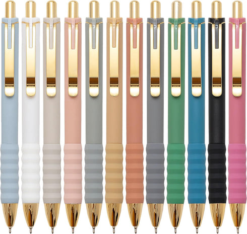 Ballpoint Pens Black Ink with Super Soft Grip Medium Point 1.0mm Office Pens (Gold 12-count)