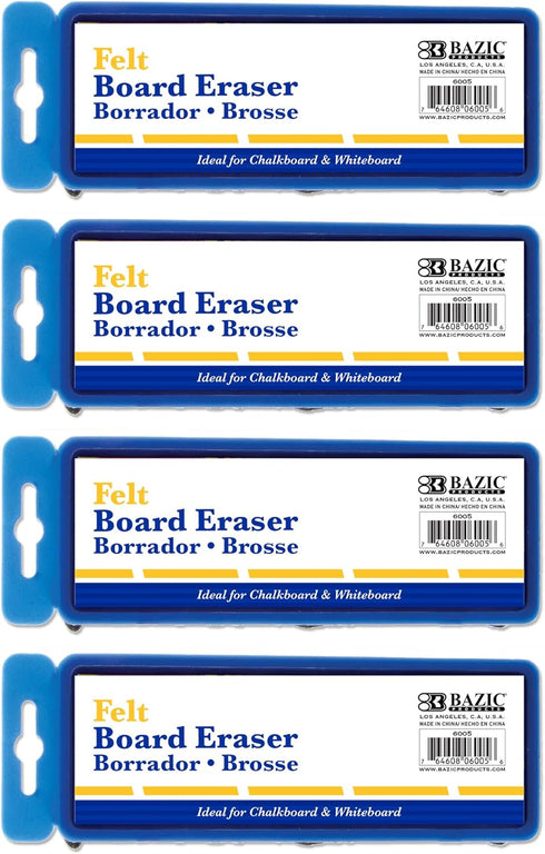 BAZIC 4-Pack Chalkboard Eraser, Felt Blackboard Whiteboard Erasers Cleaner, Dustless Duster for Teacher Office