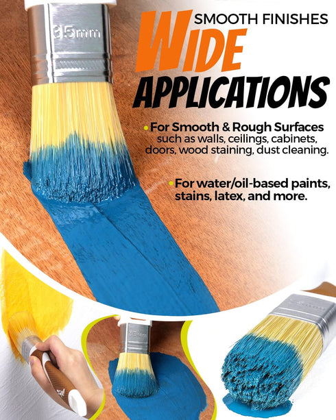 3 Pack Professional Paint Brushes Set, 1", 1.5", 2" House Paint Brushes with Premium Synthetic Bristles