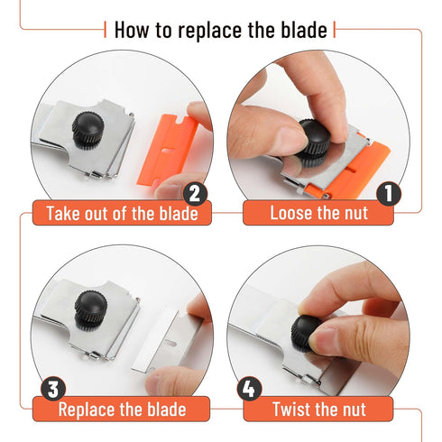 10 10 Bates- Long Handle Razor Blade Scraper, Razor Scraper with Extra Metal & Plastic Blades, Razor Scraper, Window