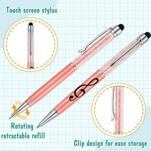 Resholder 48 0.5 mm Pcs Music Note Ballpoint Pens with Touchscreen Stylus Black Crystal Pens Twist Retractable Music