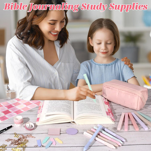 NEWEST Bible Journaling Kit, Bible Study Supplies, No Bleed Highlighters and Pens, Pink Bible Tabs, Aesthetic Tools