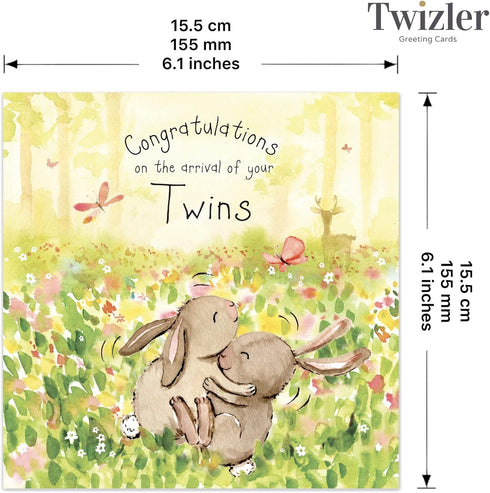 Twizler New Twins Card with Twin Bunnies - New Baby Twins Card - Card New Twins - Congratulations Baby Twins Card New