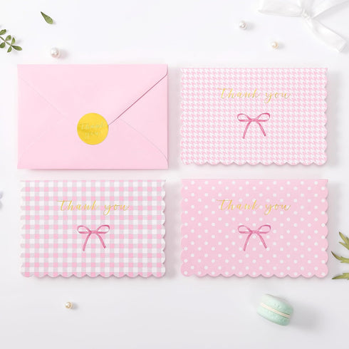 Envelopes,50 Pack Crisky Thank You Cards with Pink Thank You Cards Bulk Bow Style for Baby Shower, Birthday, Wedding