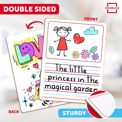 Double Sided Whiteboard 9”x12” for Kids, Story Lined Dry Erase Board for Writing, Drawing - Age 3-5, Teacher,