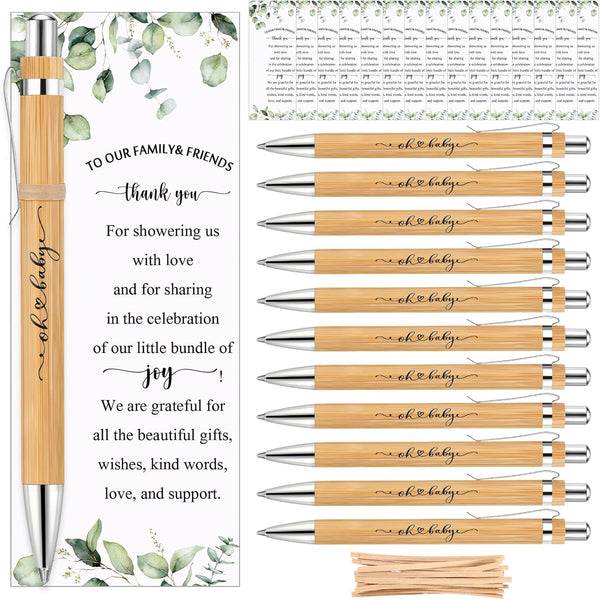 Yeaqee 25 Sets Woodland Safari Baby Shower Gifts, Bamboo Pens, Gender Reveal Greeting Cards, Souvenirs