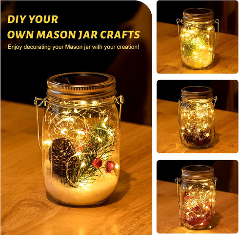 8 Pack Included30LED HXWEIYE Solar Mason Jar Lights Lanterns,Jars & Hangers Waterproof Hanging Outdoor Fairy Lights
