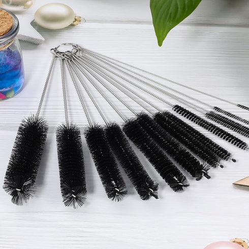 CiaraQ Bottle Cleaning Brushes, 8 Inch Nylon Tube Brush Set, Cleaner for Narrow Neck Bottles, Set of 13pcs, Black