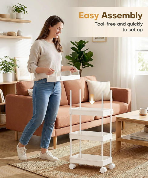 4-Tier 37.4in 8 Homde Slim Rolling Cart for Kitchen: Space-Saving Narrow Floor Organizer - Tall Vertical Storage