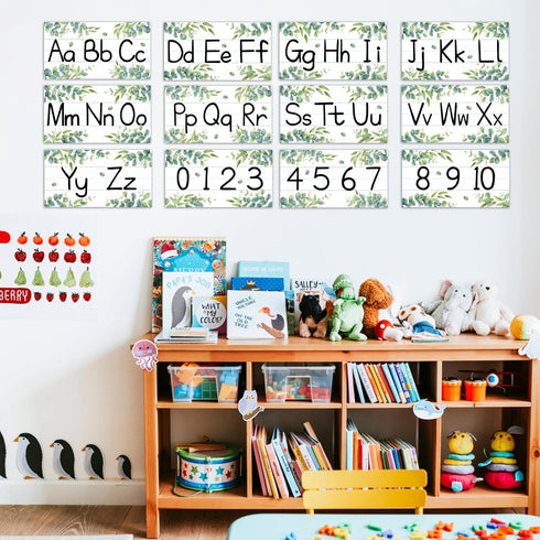 gisgfim 12 Pieces Greenery Alphabet Bulletin Board Strips Set, ABC Alphabet Banner & Number Border Posters for Classroom