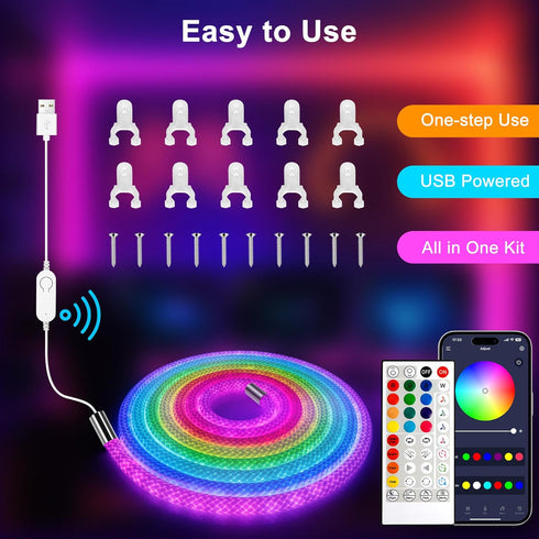 360 10ft maylit Degree Luminous Reticulate Weave Rope Lights, Addressable ICRGB LED Strip Lights, Music Sync, DIY