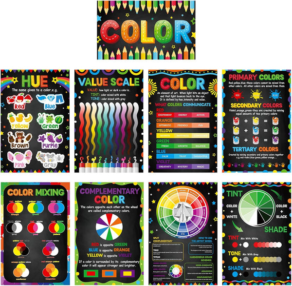 Outus 9 Pcs Color Theory Posters Set for Art Classroom, Educational Wall Art Decor for Teachers