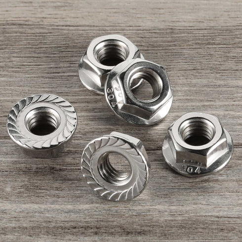 5/16-18 Serrated Flange Nut Hex Lock Nuts, Stainless Steel 304, Bright Finish, Quantity of 40