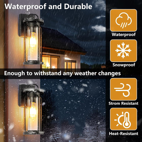 2 Pack 14 Inch Outdoor Wall Light Fixtures, Large Exterior Coach Lights, Black Wall Sconce Lamp, Exterior Waterproof
