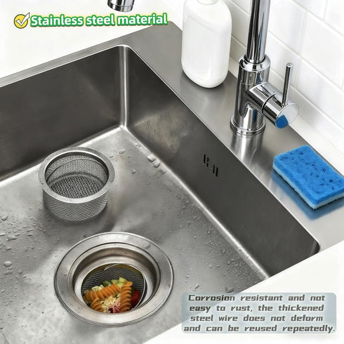 2-Pack, (3.14"-3.34" Stainless Steel Kitchen Sink Strainer - Deep Cup Basket Design, Upgraded Double-Layer Safety