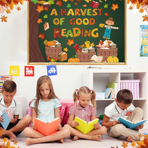 Pasimy Fall Reading Bulletin Boards, Book Tree Classroom Decorations, Autumn Scarecrow Pumpkin Cutouts for Thanksgiving