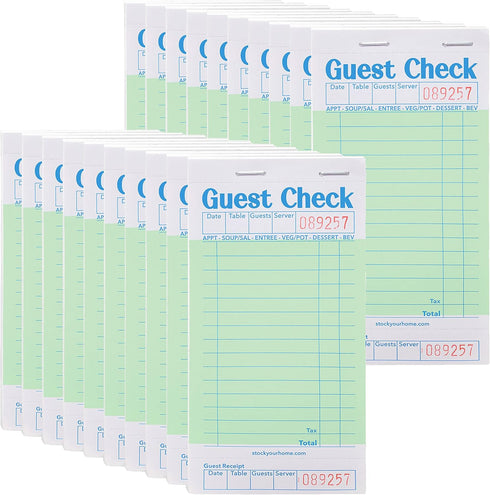 Stock Your Home Green Guest Check Books for Servers (20 Pack) Server