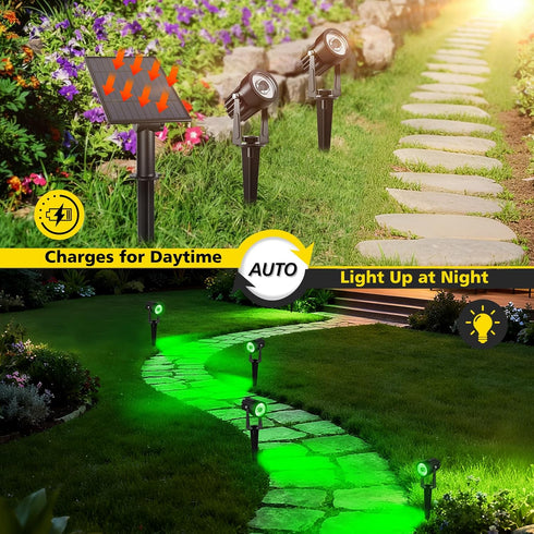 2-in-1 T-SUN Green Solar Spotlights, Outdoor Waterproof Solar Landscape Spotlights for Garden, Yard, Halloween