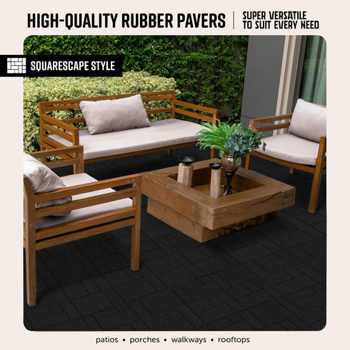 16" 16" 4 Playsafer Squarescape Rubber Interlocking Tile for Outdoor and Indoor Use | X | Easy Installation (Black