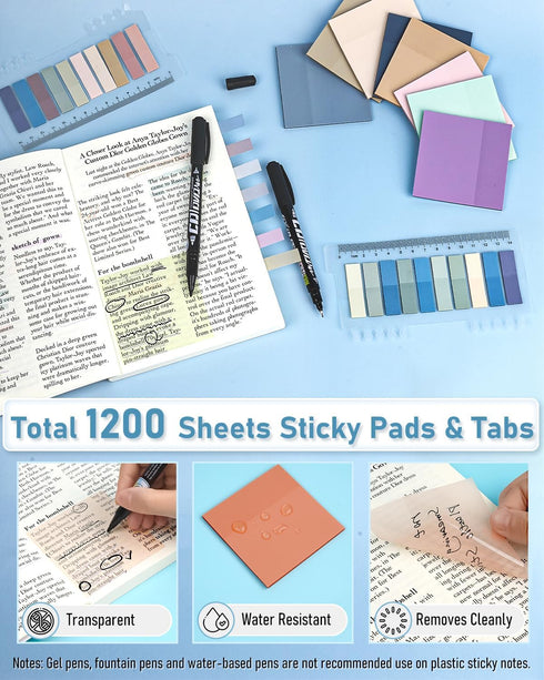 Nicpro 62 PCS Book Annotation Kit with Case, Aesthetic Highlighters, Quick Dry Markers, 1200PCS Sticky Notes