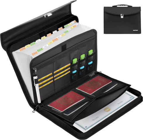 Hontom 24 Pockets Fireproof Accordion File Organizer, Portable Document Storage Folder with Snap Closure
