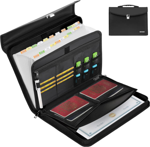 Hontom 24 Pockets Fireproof Accordion File Organizer, Portable Document Storage Folder with Snap Closure