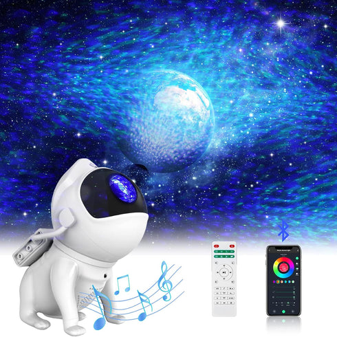 21 Space Dog Astronaut Star Projector - Color Modes, Bluetooth Speaker, White Noise, Ocean Wave Bedroom Night Light