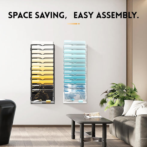 SUPEASY 13-Tier Wall File Organizer, Mesh Office Mail Holder, Hanging Magazine Rack for Office, Assembly Needed, Black.