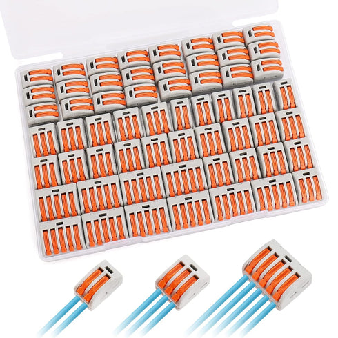 60Pcs Lever Nuts Wire Connectors, 2 3 5 Port Compact Splicing Electrical Wire Connector Assortment Kit for 28-12 AWG