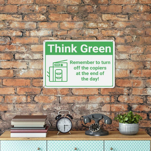 Penzedu 8 12 Inch Think Greenremember To Turn Off Copiers At End Of Day Copier Icon Funny Vintage Tin Signs X Wall Art