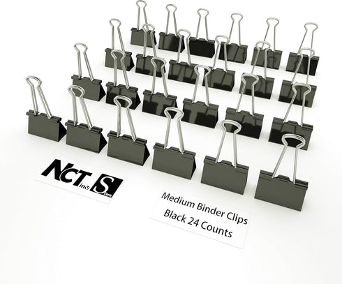 Binder Clips Medium Metal Clamp, 1.25 Inch / 32 mm, Black, 24-PCS