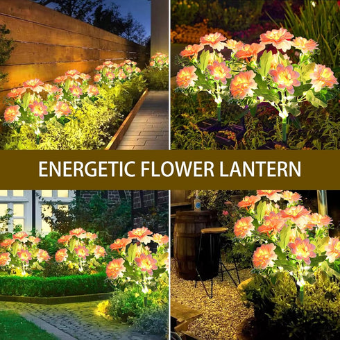 2 Pack Solar Lights Outdoor Waterproof, Garden Decor with 14 Realistic Dahlias/Zinnia, Solar Powered Outdoor Lights