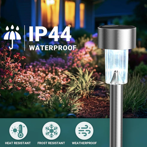 12 Pack, GIGALUMI Solar Lights Outdoor Waterproof, Stainless Steel LED Solar Garden Lights for Patio, Lawn, Yard