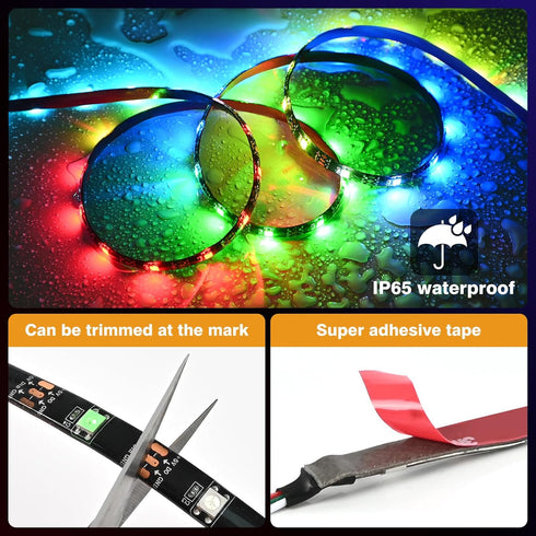 G GEEKEEP 85 6.6ft Battery Powered Led Strip Lights Waterproof, Modes Chasing Multi Color USB led light strip Outdoor