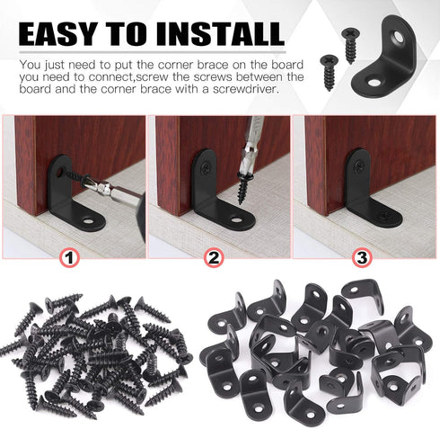 Hilitchi 90 Sets (20mm, 20 Pack) Stainless Steel Black L Bracket Corner Brace Degree Right Angle Brackets with Screws