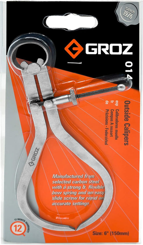 Groz 01412 6" Outside Caliper, Spring, Matte Finish with Solid Nut