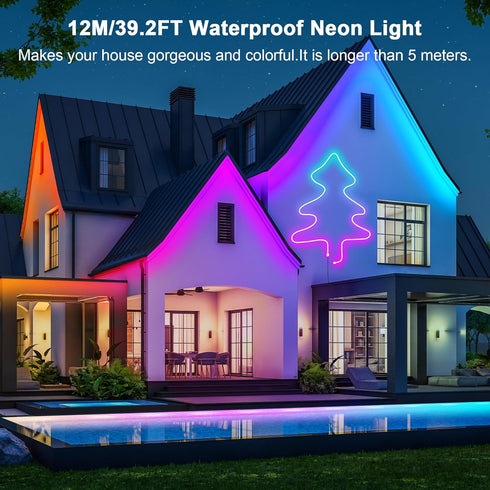 Cozylady 24V (12M/40Ft) RGB Neon LED Rope Lights, Waterproof Bluetooth APP Remote Control Music Sync Strip Lights