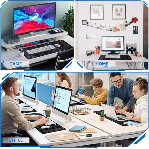 Quick Key Non-Slip Keyboard Mouse Pad, Upgraded Extended Desk Mat with Office Software Shortcuts Pattern
